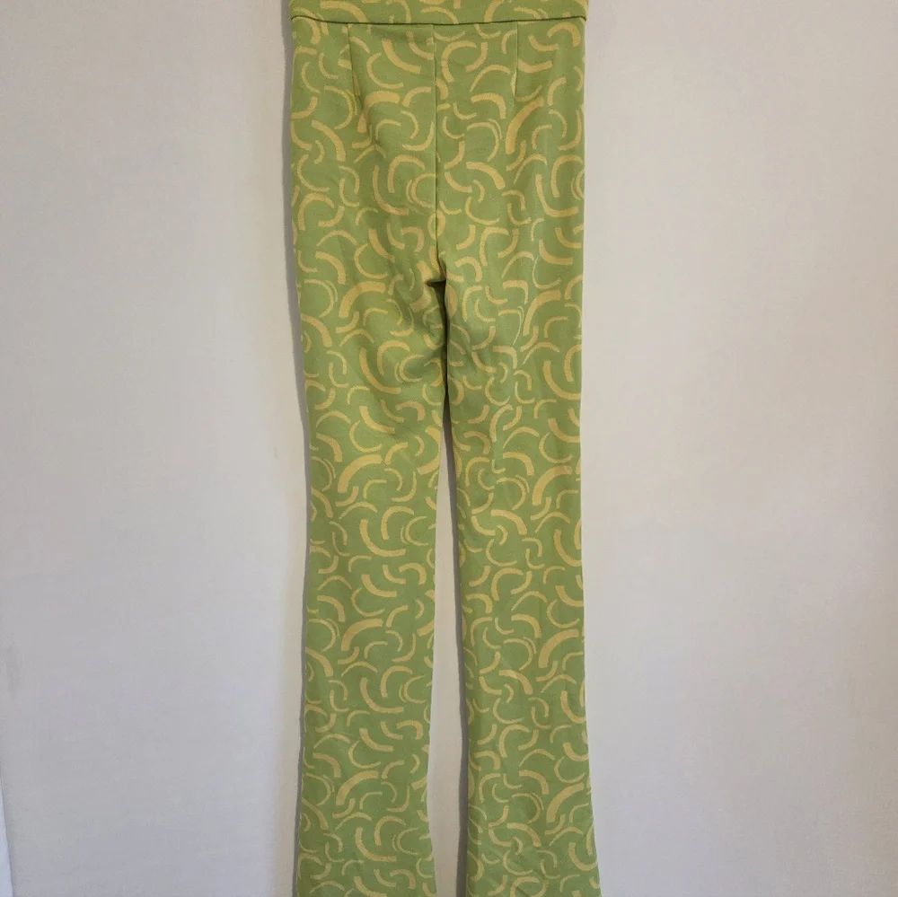 Zara Lime Green & Yellow Retro 70's Style Flared Jacquared Knit Pants NEW - Picture 5 of 9